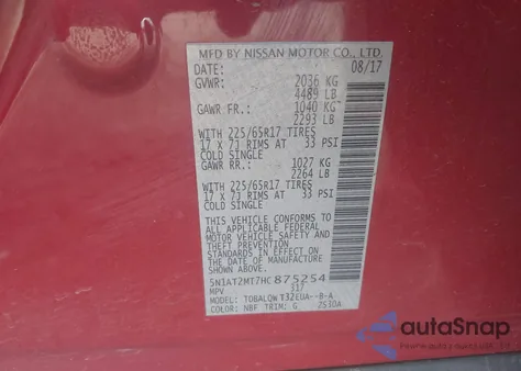 2017 Nissan Rogue Sv из США, поврежденный, VIN 5N1AT2MT7HC875254